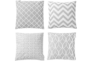 TIDWIACE Gris Fundas de Cojines 45 x 45 cm, Juego de 4 Lino Cojines Decoracion,Fundas de cojín Decorativas Suaves y Transpirables para Sofá,Dormitorio y Sala de Estar,con Cremallera Oculta