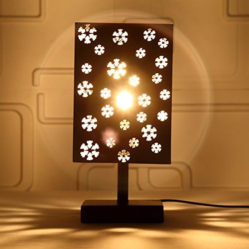 HHome Plus Table Lamp Iron Hollow-out Snowflake Decorative Lamps Home Room Decor Lights Rectangular Lamp Shade In-line on/off Switch Long Power Cord-Vintage Black