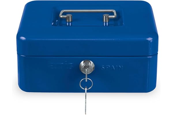 Amig - Coffre-fort - Coffre-fort pour argent, billets et pièces - Avec plateau à monnaie et 2 clés - Acier - Couleur: Bleu - 200 x 160 x 70 mm