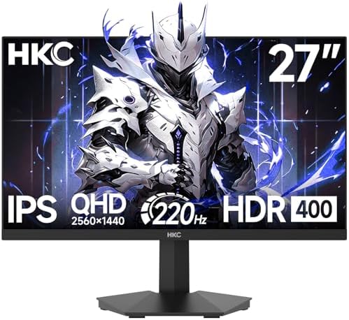 HKC Monitor QHD 27 Pollici 200Hz (UP To 220Hz), 2560×1440, 1 ms (MPRT), IPS, 95% DCI-P3, HDR400, HDMI 2.0 & DP 1.4, VESA 100×100, Monitor Inclinabile per Gaming, PS5 e Xbox