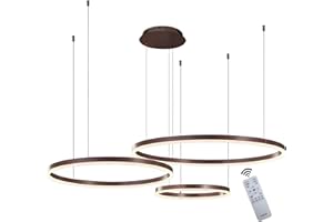 YYUTLUO Moderner DIY-Kreis-LED-Kronleuchter | 3 Braun Goldringe:20+40+60cm=45W | LED-Pendelleuchte aus Metall+Acryl | 2,4 G Dimmbare Fernbedienung | Runde Decken-Hängelampe Wohnzimmer Schlafzimmer