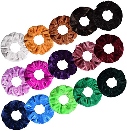 Velvet Hair Scrunchies, 15Pcs Bun Elastic Hair Ties Scrunchy, Ponytail Velvet Hair Bands Set with Storage Bag for Women Girls Lady Children Hair Accessories (15 Colors)