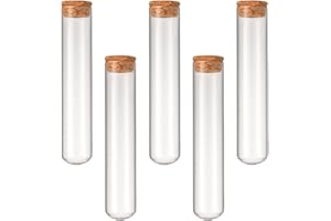 KEWUF Lot de 5 Tubes à Essai, Tube à Essai avec Bouchon en Liège, tube a essai verre， Eprouvette Plastique Transparent de Chanvre pour Plante Bonbons Epice Echantillon 30 * 150mm