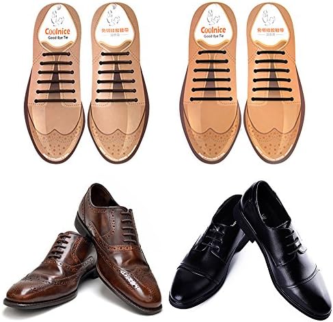 Joyshare No Tie Shoelaces for Adults and Youth,Silicone Elastic Oxford Shoelaces for Dress Shoes (Black+Brown)