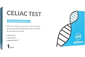 getTested GetTested at Home Celiac Test (1 Test) /Gluten Intolerance Rapid Test Quickly detects Class IGA and IgG Anti-DGP antibodies in Your Blood.