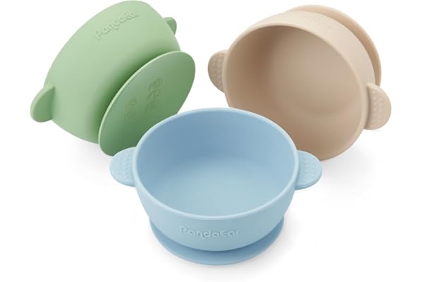 PandaEar Ensemble de 3 Bols pour Bébés avec Ventouse | Bol Alimentaire en Silicone pour Bébés, Enfants en Bas Âge et Tout-Petits (Bleu Vert Marron)