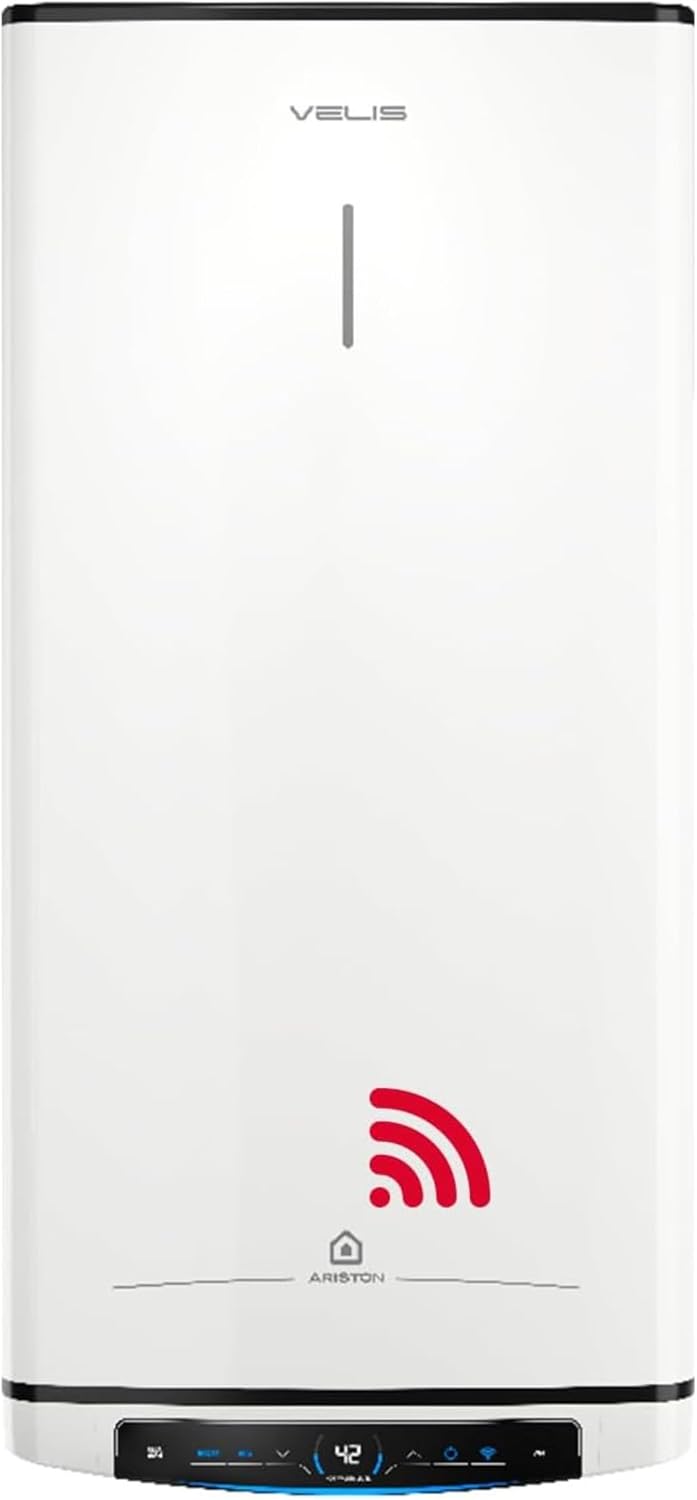 Ariston Velis Pro Wifi (ex.DUO 5 Fleck)- Termo Eléctrico 50 Litros Bajo Consumo Multiposición, Calentador de Agua 79,7x27,5x51,1 para Instalación España, Eficiencia B Rango(A+/F), Compatible con Alexa