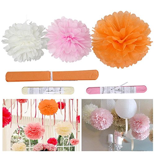 Yahee 30 Stück Papier Pompom Pompons Hängedeko Papierblumen Papier Ball für Hochzeit Geburtstag Babytaufe Fest (Orange) - 7