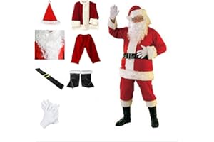 JYNKID Santa Claus Costume for Men - 7PCS Father Christmas Costume - Velvet Christmas Suit Santa Suit for Adult Size - Christmas Fancy Dress Outfits for Men and Women
