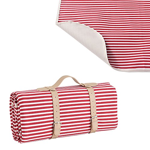 [casa.pro]® Picknickdecke - 200x147cm - mit wasserabweisender Rückseite + Tragegriff (rot)