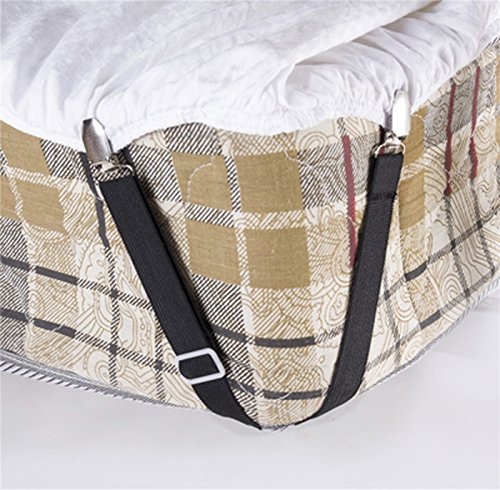 Angelkiss 4er-Pack Verstellbare Elastische Bettlakenspanner Betttuchspanner Spannbettlakenhalter mit Metallklammern für Bettlaken und dünne Bettdecken (schwarz) - 6