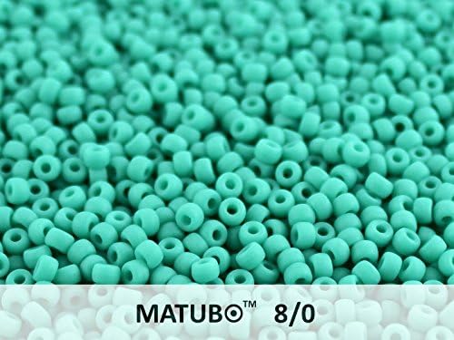 8/0 Matubo - 10gr (approx 300 pcs.) Pressed Czech Glass Beads, Seed Beads 3.1mm Color: Turquoise Green Matte