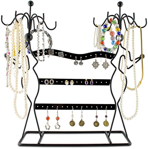 VENKON – Design Schmuckständer Ohrringhalter Kettenhalter Schmuck Organizer aus Metall – schwarz – 35,5 x 34 x 12,5 cm - 2