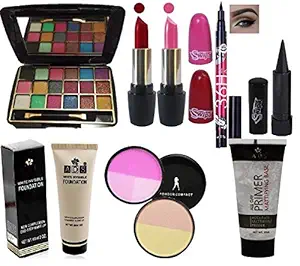 SWIPA Makeup All In One Makeup Kit Sets Combo(Pink Red Lipstick,18Color Eyeshadow,6hrs Eyeliner,Kajal,Foundation(60ml),Multi Compact Powder,Face Primer30ml)