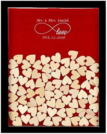 Personalized Rustic Wooden Drop Top Frame Wedding Guest Book Alternative Frame Customized Name 40x50 CM with 150 Pcs Wooden Hearts