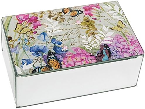 GORGEOUS MIRROR GLASS SWEET PEA BUTTERFLY JEWELLERY OBLONG STORAGE BOX NEW BOXED