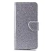 Produktbild Samsung Galaxy J3 2018 Hülle, Samsung J3 2018hüle, Alfort Prämie PU Leder Schutzhülle Bling Glitzer Lederhülle für Galaxy J3 2018 Tasche Wallet Flip Case Cover mit Karten Steckplatz (Silber)