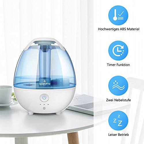 Luftbefeuchter Sparoma, 2L Ultraschall-Raumbefeuchter aus Antibakteriellen Material Kalt Dampf Raumluftbefeuchter mit einstellbar Timer für Schlaf, Wohn und Baby-Kinderzimmer - 2