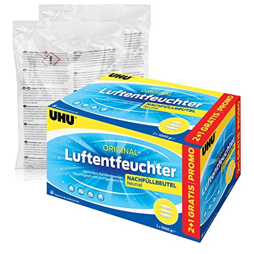 5x UHU 47085 Luftentfeuchter Nachfüllbeutel 1 kg, Duftneutral, 5000g