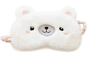 H HOMEWINS Schlafmaske Ultraweich Augenmaske aus Plüsch & Seide, Lichtblockierende Augenblende mit Gummiband, Süße Frauen Maske für Schlafen Reisen Party (Polarbär)