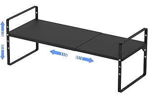 ARCCI Expandable Kitchen Cabinet Shelf Organizers, Stackable Metal Pantry Storage Shelves Rack, Adjustable Counter Spice Shelf for Cabinets, Countertop, Cupboard Organizers and Storage, Black