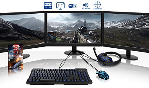 VIBOX Warrior Komplett-PC Paket 7 Gaming PC – 4,0GHz AMD FX Quad-Core Prozessor, Geforce GTX 1060, leistungsfähig, Desktop Gamer Computer mit Spielgutschein, 3x Dreifach 22″ Monitor, Gamer Tastatur & Mouse, Grün Innenbeleuchtung, lebenslange Garantie* (3,8GHz (4,0GHz Turbo) Superschneller AMD FX 4300 Quad-Core Prozessor CPU, Nvidia GeForce GTX 1060 3GB Grafikkarte, 16GB DDR3 1600MHz RAM, 1TB HDD Festplatte, 85+ Netzteil, Vibox grünes Gehäuse, AM3+ Mainboard, Ohne Windows Betriebssystem) - 2