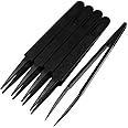 MMOBIEL 5Pcs Anti-Static Multifunctional Plastic Precision Tweezers Set, Pointed Tip Tweezers for Electronics, Jewelry-Making, Laboratory Work, Repair Black