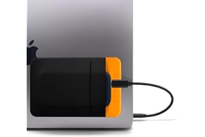 Afterplug Pochette adhésive à 2 Compartiments, Organisateur d'accessoires pour Ordinateur Portable pour SSD, Magic Mouse, câbles, Noir et Orange