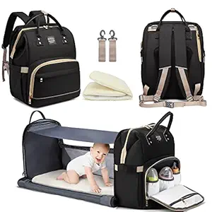Diaper Bag Backpack with Travel Bassinet,Detachable Foldable Baby Bed for Bady Toddler, 3 in 1 Nappy Bag Changing Station, Travel Baby Bag with Crib,Shade Cloth,Mattress
