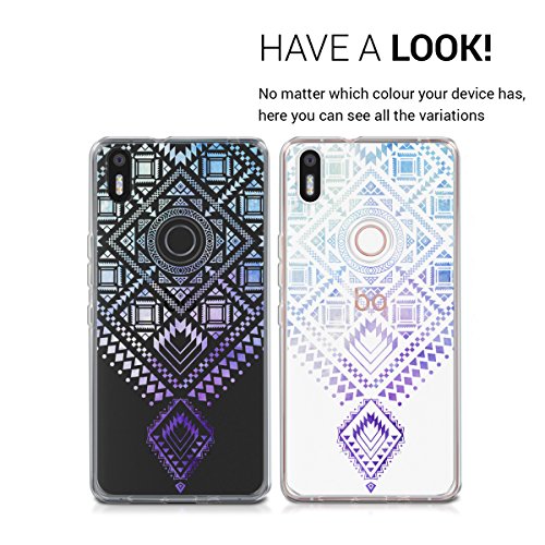 kwmobile Funda para bq Aquaris X5 Plus - Carcasa de  TPU  para m  vil y dise  o Azteca en  Azul Violeta Transparente 
