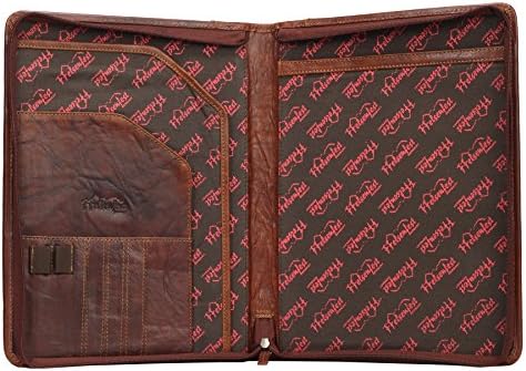 Ffelsen Fest Leather Writing Case/Conference Folder DIN A4 with Zip Cognac | Real Buffalo Leather Conference Folder with | 34.5 x 26 x 3 cm