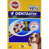 Pedigree Dentastix Hundeleckerli für mittelgroße Hunde, Kausnack mit Huhn- und Rindgeschmack gegen Zahnsteinbildung für gesunde Zähne, 4er Pack (4 x 28 Stück)