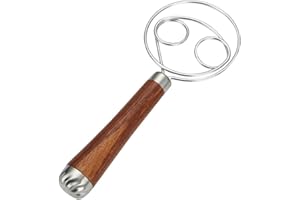 CUNEGRA Danish Dough Whisk, Double Eyes Stainless Steel Bread Dough Whisk, Hand Bread Dough Mixer with Wooden Handle for Pastry, Baking Cake, Sourdough, Dessert, Pizza