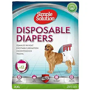 Simple Solution True Fit Disposable Dog Diapers for Female Dogs, Super Absorbent with Wetness Indicator, Leak Proof, Adjustable Fur Friendly Fasteners for Comfortable Fit, Quickly Absorb Liquid for Long Lasting Dryness, XXL Size 56-94cm Waist (12 Pack)