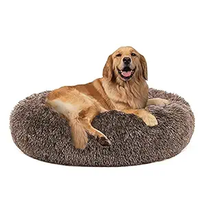 PUPPBUDD Calming Dog Bed Cat Bed Donut, Faux Fur Pet Bed Self-Warming Donut Cuddler, Comfortable Round Plush Dog Beds for Large Medium Dogs and Cats (24