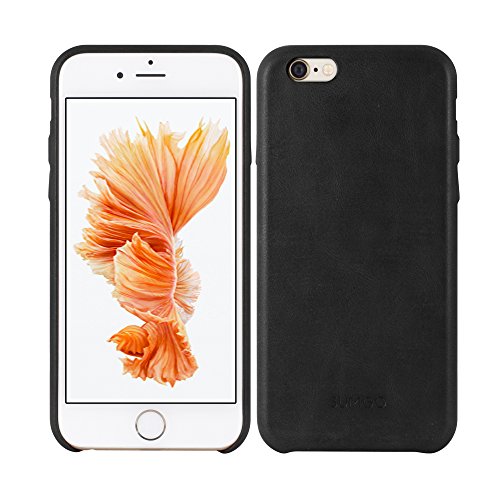 SUMGO® Apple iPhone 6, 6s Hülle echt Leder Schutzhülle Hard Cover Back Case Tasche - in Schwarz