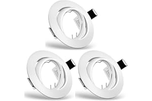 TOFISR Marco Foco Empotrable, Marcos Focos GU10 Blanco Incl. Zócalo GU10 Para Lámparas De Led O Halógena, Redondo Metálica, Marco Empotrado Ojo de Buey, Para Baño Sala Cocina, etc.,3 Pack