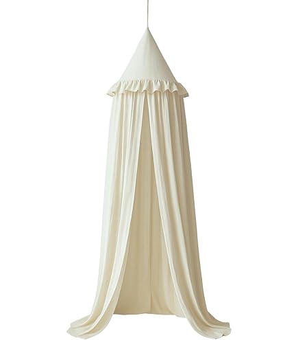 Aolso Canopée Pour Bébé, Crêpe Dôme Ciel De Lit Enfants, 245x270 Cm Lit à Baldaquin Pour Bébé, Décoratif Tente En Coton, Pour Chambre D'enfant, Tente De Jeu, Approprié Mädchen & Jungen (Beige
