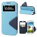 Produktbild NessKa Handyschutz in Perfektion | Handyhülle Für Samsung Galaxy S4 | Ultra Slim Premium Flip Cover Handy Tasche Schutz Hülle mit Ständer Silikon Innen Schale Original Roar Fancy Case | Hell Blau