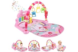 OINIC Baby Toys Infant Play Mat Baby Activity Gym with 5 Sensory Learning Toys, Soft Kick & Play Piano Keyboard, Interactive Musical Gym for Newborns 0-18 Months (Baby Care Gym)