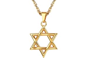 PROSTEEL Collier Homme Magen David en Acier Inoxydable/Plaqué Or, Pendentif Étoile de David Amulette Judaïque