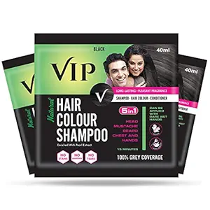 VIP Hair Colour Shampoo, 40ml (Pack of 3) Hair Color Shampoo - Natural Black