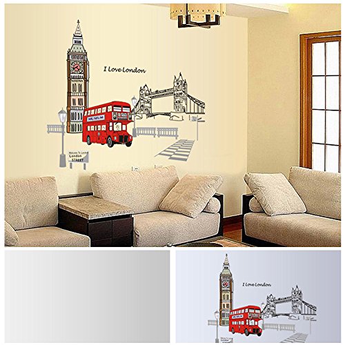 Anself Red London Double-decker Bus Wall Decal Wall Sticker Removable Sticker Creative Art Mural Decoration 60*90cm