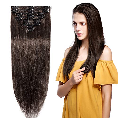 S-noilite Extensiones de Clip de Cabello Natural Normal Weft (40cm-65g) 2# Marrón oscuro