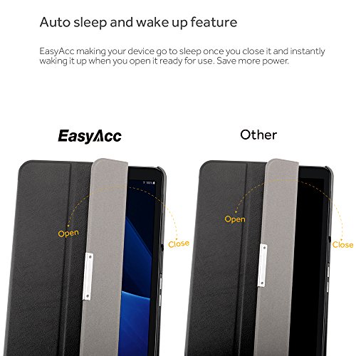 EasyAcc Samsung Galaxy Tab A (2016) 10.1 Hülle, EasyAcc Samsung Galaxy Tab A 10.1 T580N/ T585N Case Schutzhülle Hochwertiges PU Leder Etui – mit Automatischem Schlaf Funktion und Standfunktion (Schwarz Dunkles, Kunstleder, Ultra Dünn) - 4