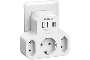 SUDEERY Doppelstecker für Steckdose, 3 Fach Mehrfachsteckdose Ohne Kabel mit 1 Typ-C und 2 USB Steckdosenadapter, 6 in 1 Steckdosenleiste für Schlafzimmer und Büro, Weiß