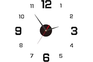 Caybats Orologio da Parete Fai-da-Te, Adesivo 3D con Design Moderno, Movimento Silenzioso, Facile da Montare, Decorazione per Casa, Ufficio e Hotel, (Nero)