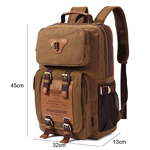 Kaukko Classic Canvas Backpack with 2 Side Pockets, College School Laptop Bookbag, Satchel, Hiking Bag, Fit 15.6″ Laptop, Straps Reinforced - 2