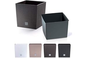 rg-vertrieb Blumenkübel Blumenkasten Blumentopf Übertopf Rattan Optik Pflanzkübel mit Einsatz Modell Low (400 Weiß)