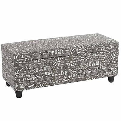 Mendler Banc/banquette/coffre de rangement Kriens, 112x45x45cm, tissu, gris words fabric